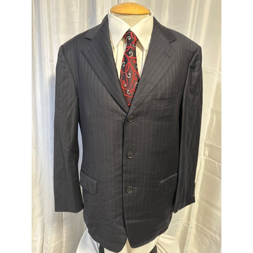Ermenegildo Zegna Blazer 46R Trofeo Su Misura Men's Wool Blue Pinstripe  Jacket